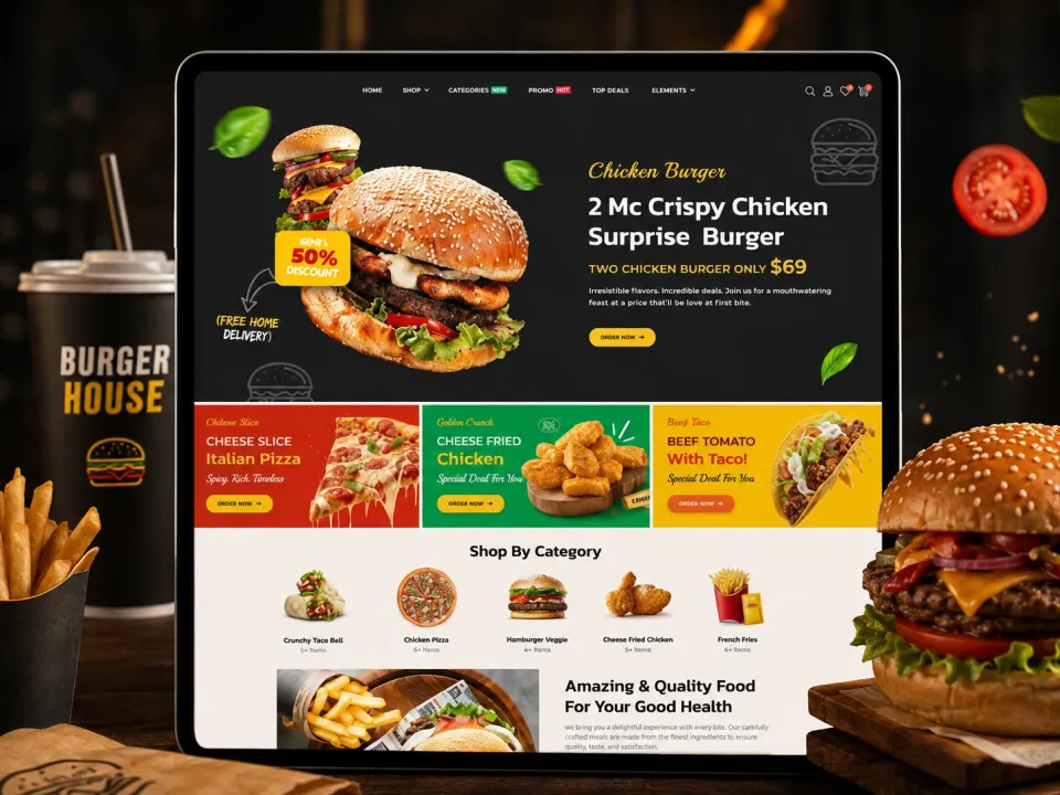 Sitio web · Comida rápida con tienda online